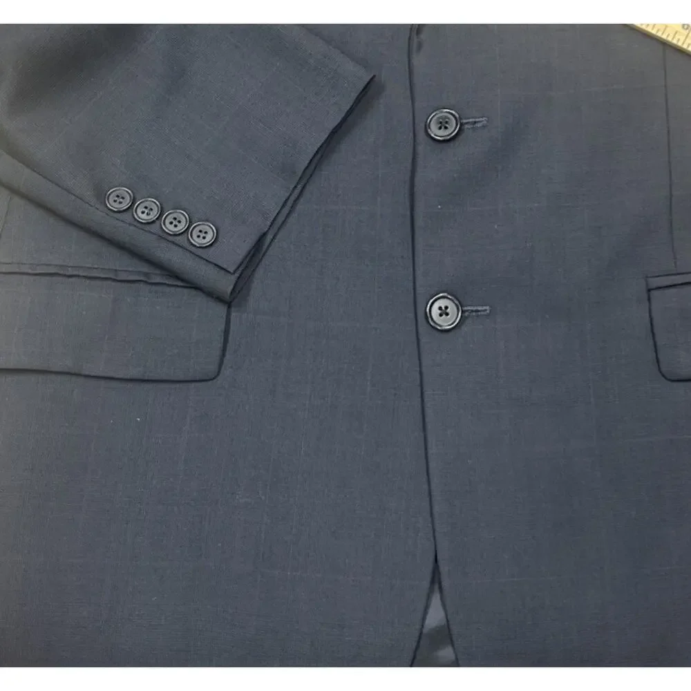 VTG Chaps Ralph Lauren Wool Cashmere Blazer Jacket Mens 43R Navy Blue Windowpane